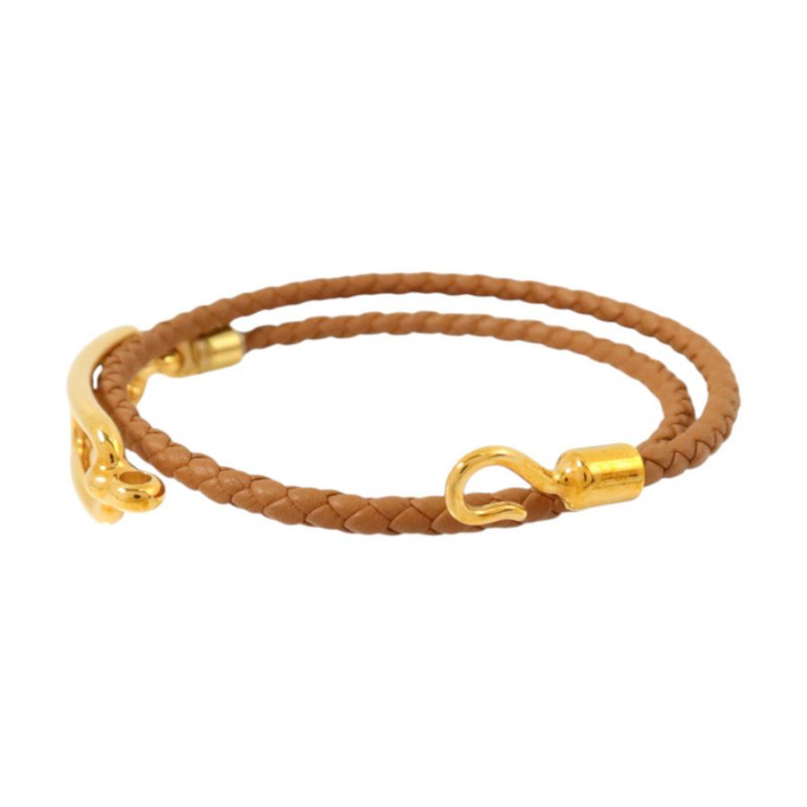 HERMES Swift皮革/金屬Roulis Double Bracelet金扣手鏈Gold-5