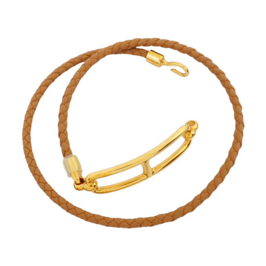 HERMES Swift皮革/金屬Roulis Double Bracelet金扣手鏈Gold-6