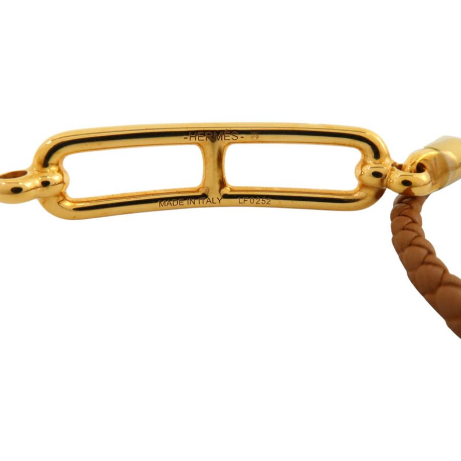 HERMES Swift皮革/金屬Roulis Double Bracelet金扣手鏈Gold-7
