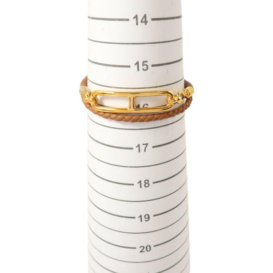 HERMES Swift皮革/金屬Roulis Double Bracelet金扣手鏈Gold-8