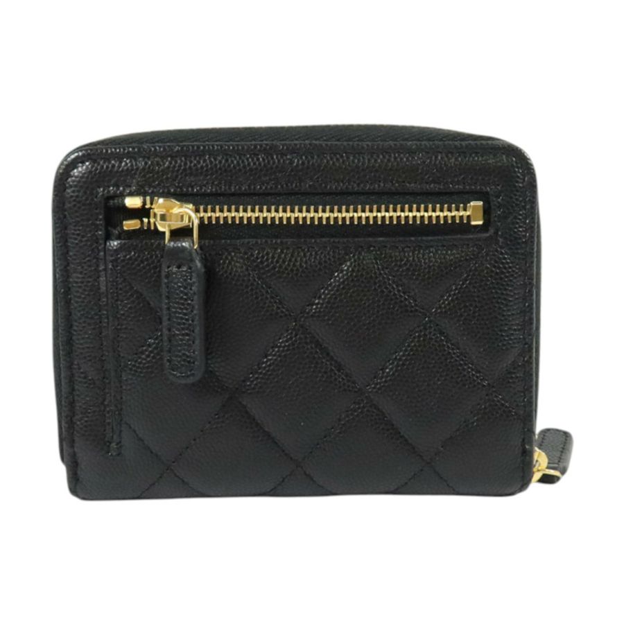 CHANEL 牛皮皮革Zipper Round Wallet金扣錢包-1