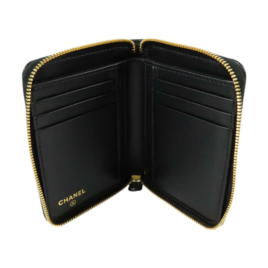 CHANEL 牛皮皮革Zipper Round Wallet金扣錢包-4