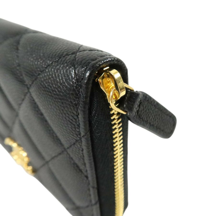 CHANEL 牛皮皮革Zipper Round Wallet金扣錢包-8