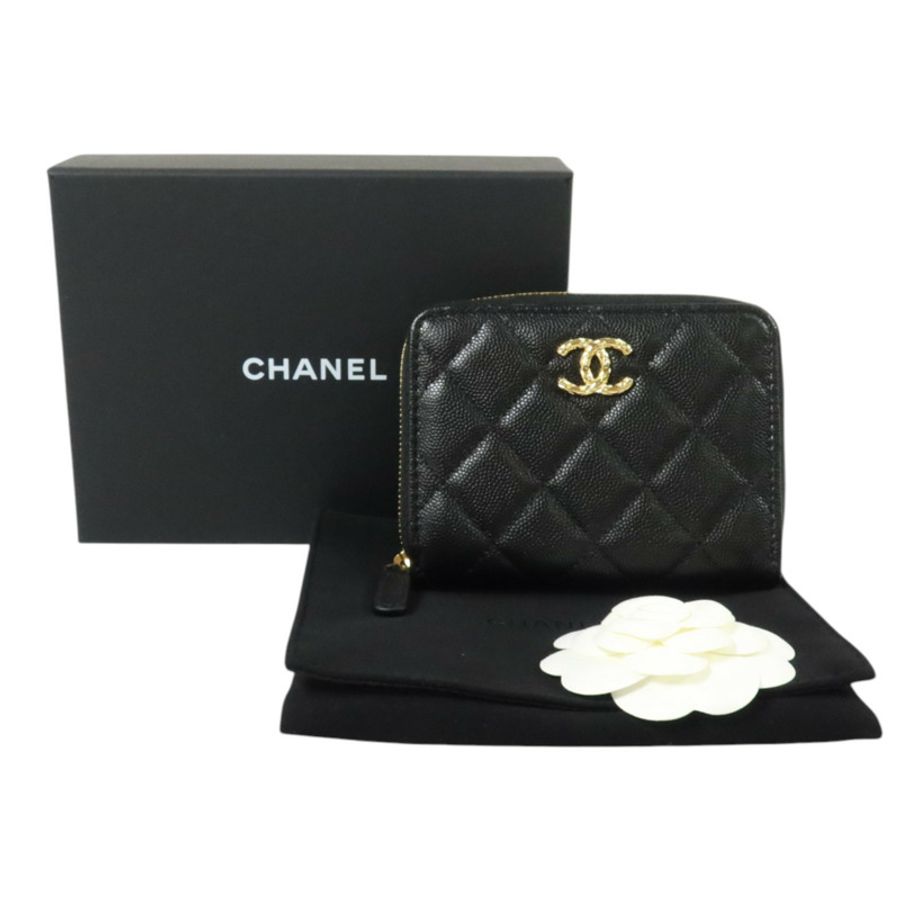 CHANEL 牛皮皮革Zipper Round Wallet金扣錢包-9