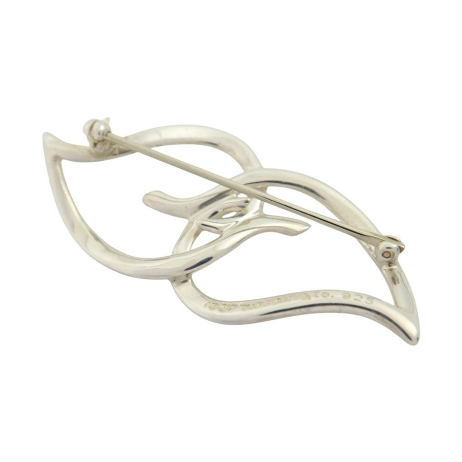TIFFANY&CO 925純銀Vintage Double Leaf Brooch銀扣胸針-3
