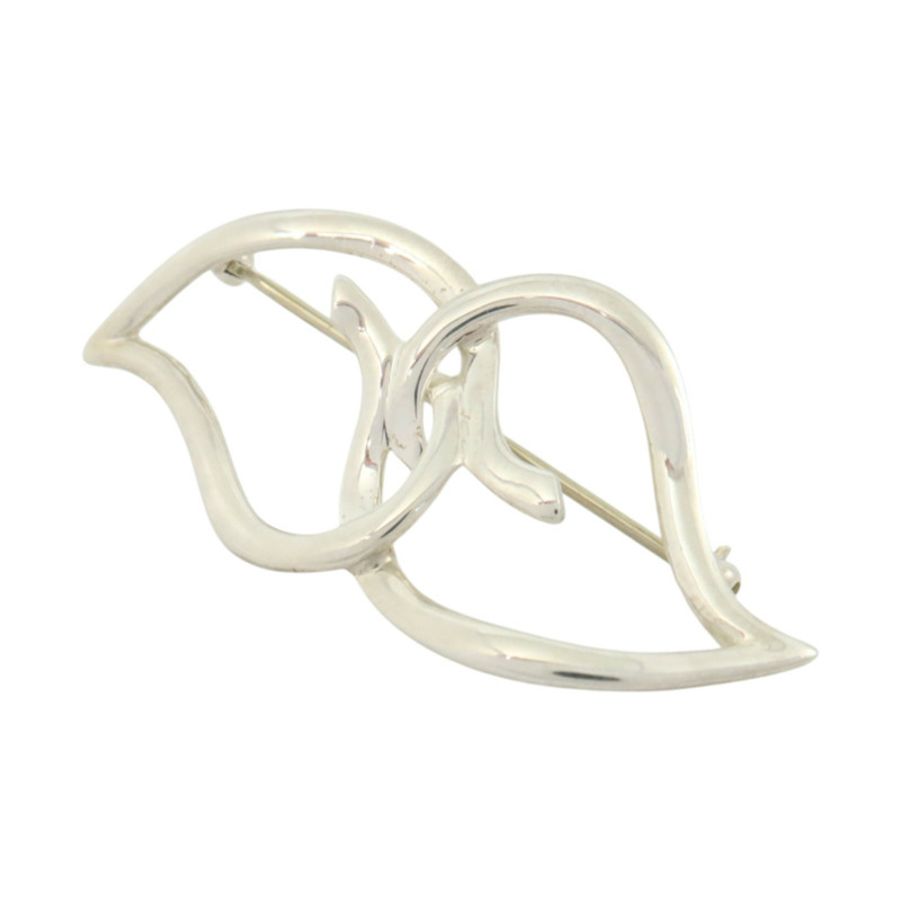TIFFANY&CO 925純銀Vintage Double Leaf Brooch銀扣胸針-6