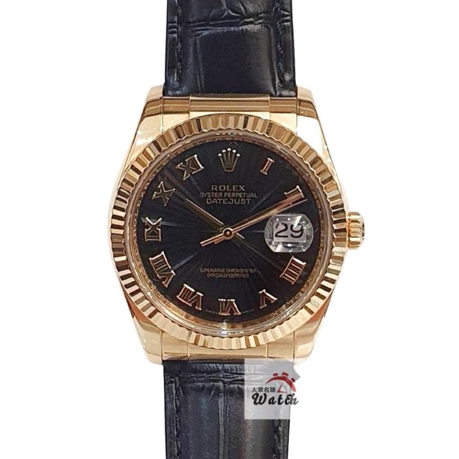 【大眾名錶】ROLEX勞力士116138 Datejust 蠔式18K 市場稀少 黑色太陽紋羅馬面盤 原廠錶扣 錶徑36mm 自動上鍊 大眾名錶B1454-0