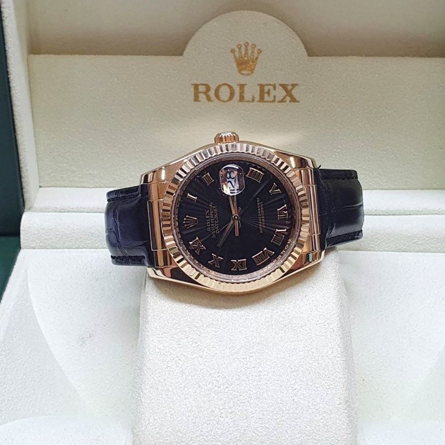 【大眾名錶】ROLEX勞力士116138 Datejust 蠔式18K 市場稀少 黑色太陽紋羅馬面盤 原廠錶扣 錶徑36mm 自動上鍊 大眾名錶B1454-3