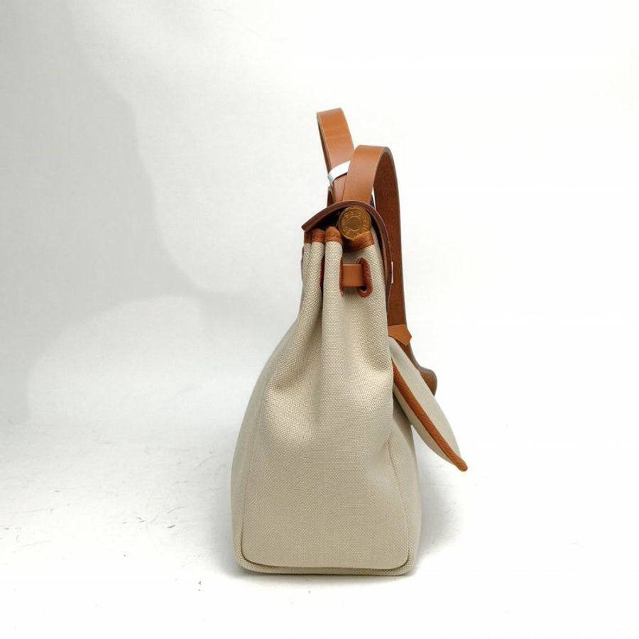 HERMES Herbag31冰川白拼金棕色U刻金扣肩背包-1