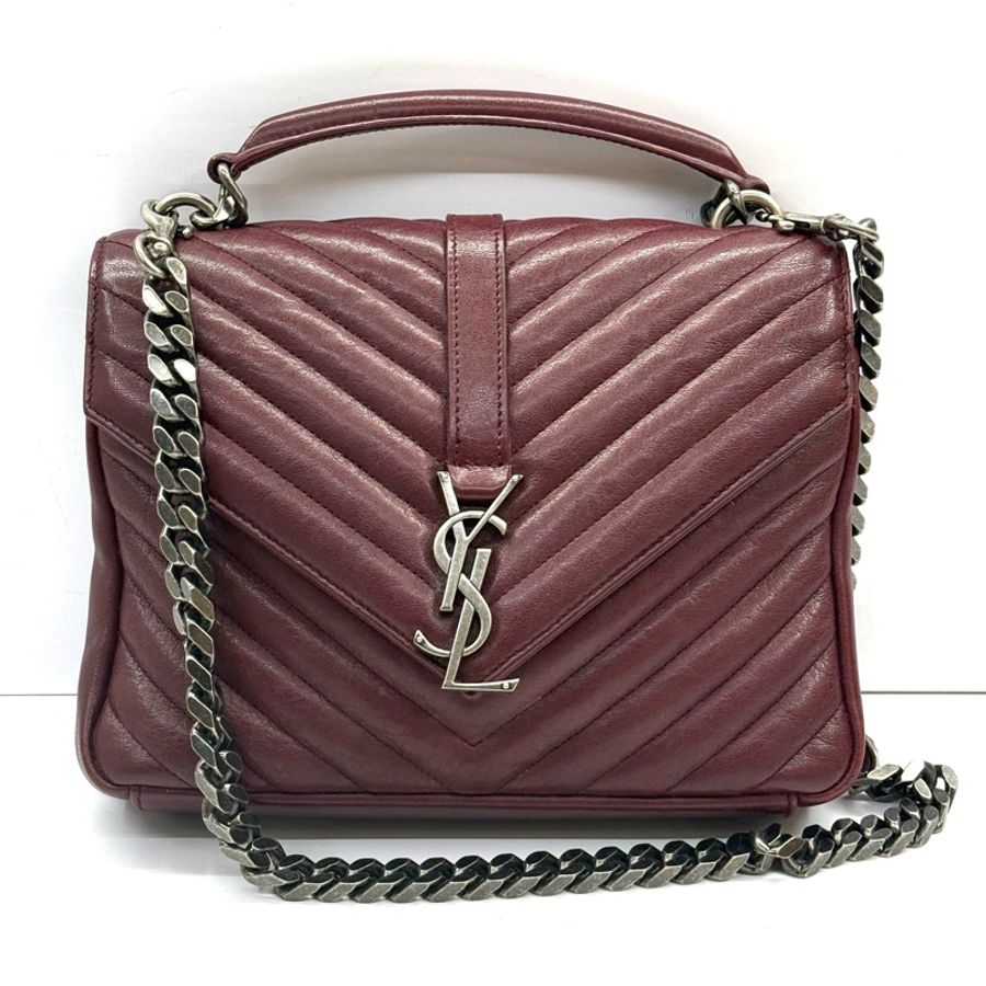YSL 聖羅蘭 酒紅色COLLEGE MEDIUM 手提斜背2WAY包 428056-0
