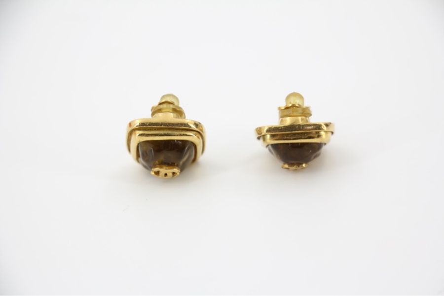 Chanel Vintage 99A 琥珀琉璃黃色方形耳環-4