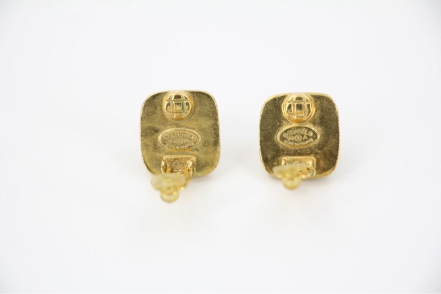 Chanel Vintage 99A 琥珀琉璃黃色方形耳環-5