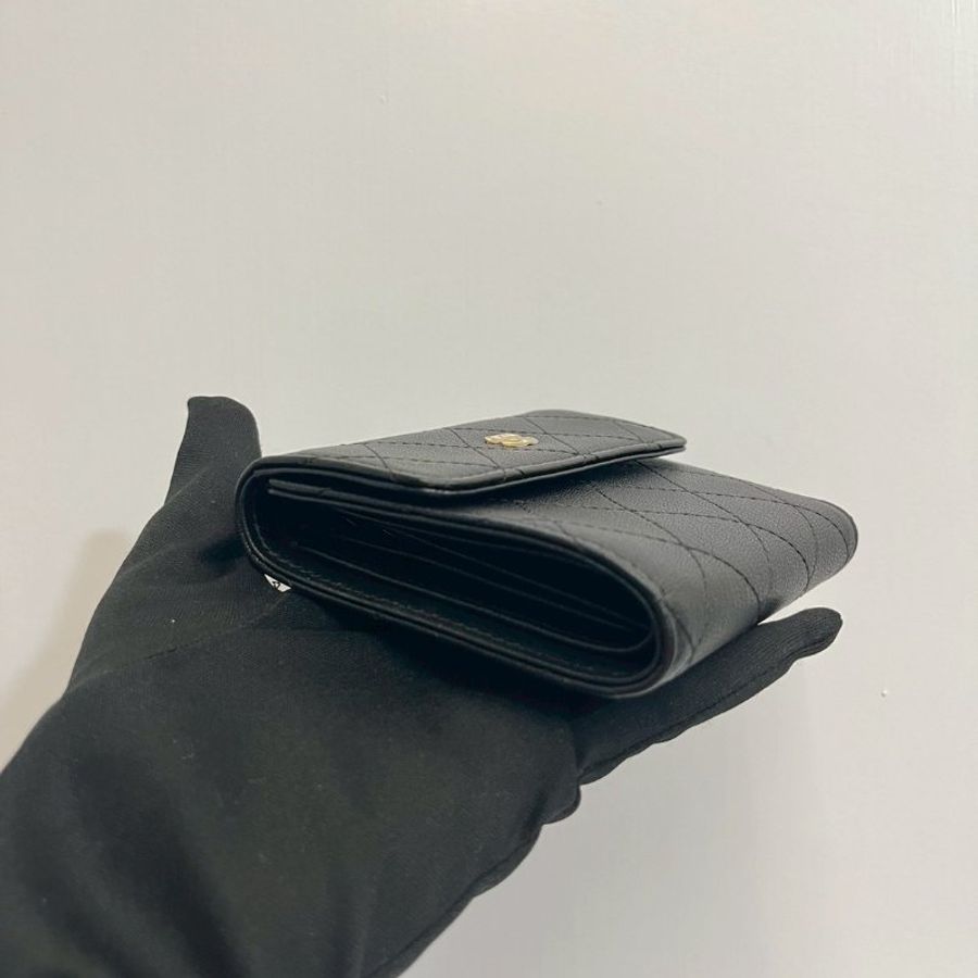 Chanel 三摺黑金短夾 荔枝皮-5