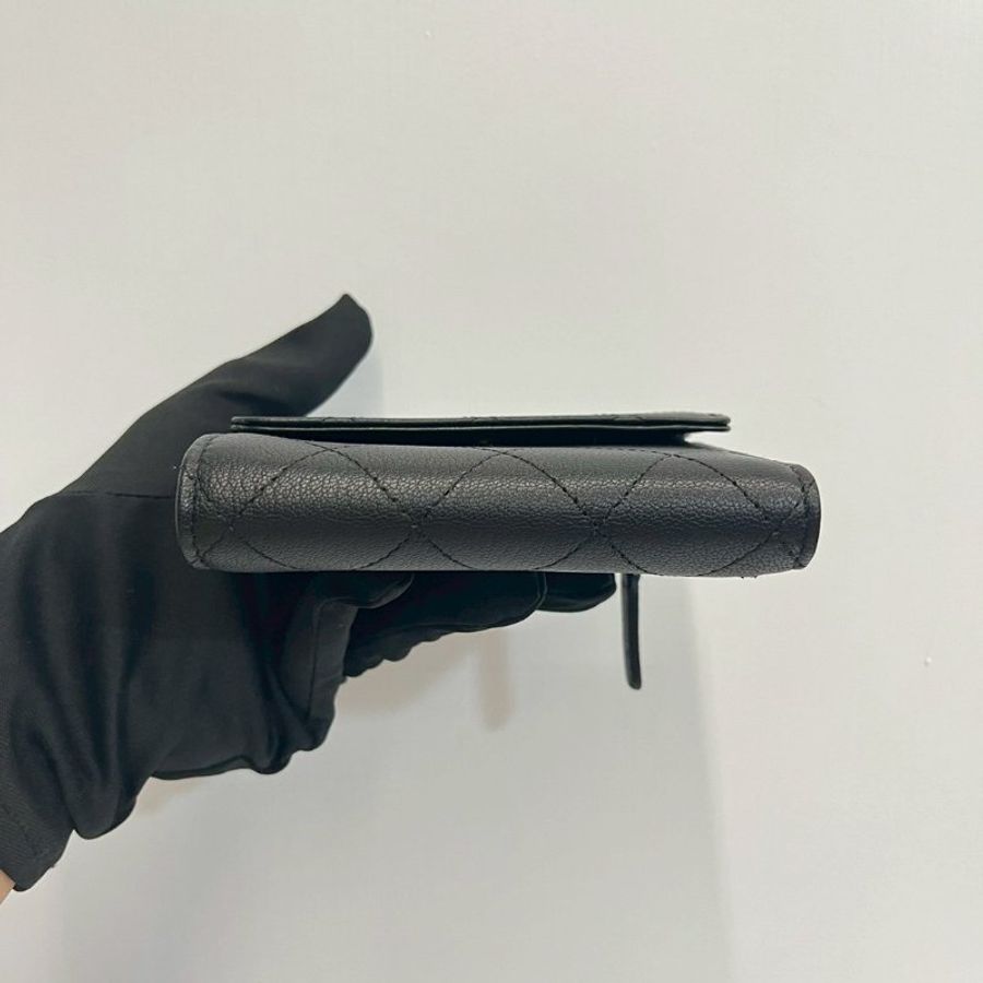 Chanel 三摺黑金短夾 荔枝皮-6
