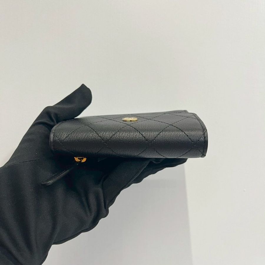 Chanel 三摺黑金短夾 荔枝皮-7