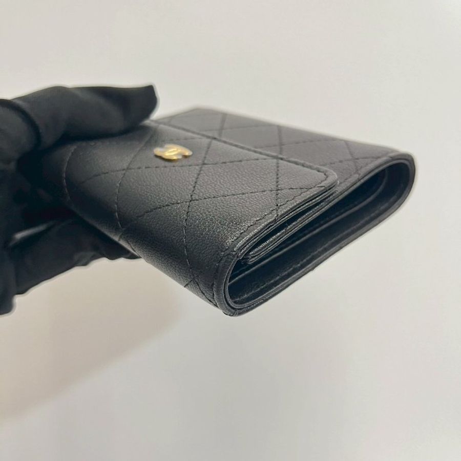 Chanel 三摺黑金短夾 荔枝皮-9