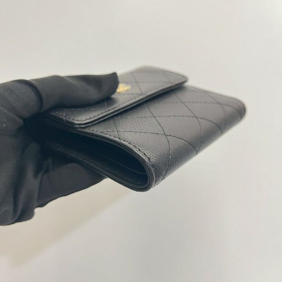 Chanel 三摺黑金短夾 荔枝皮-10