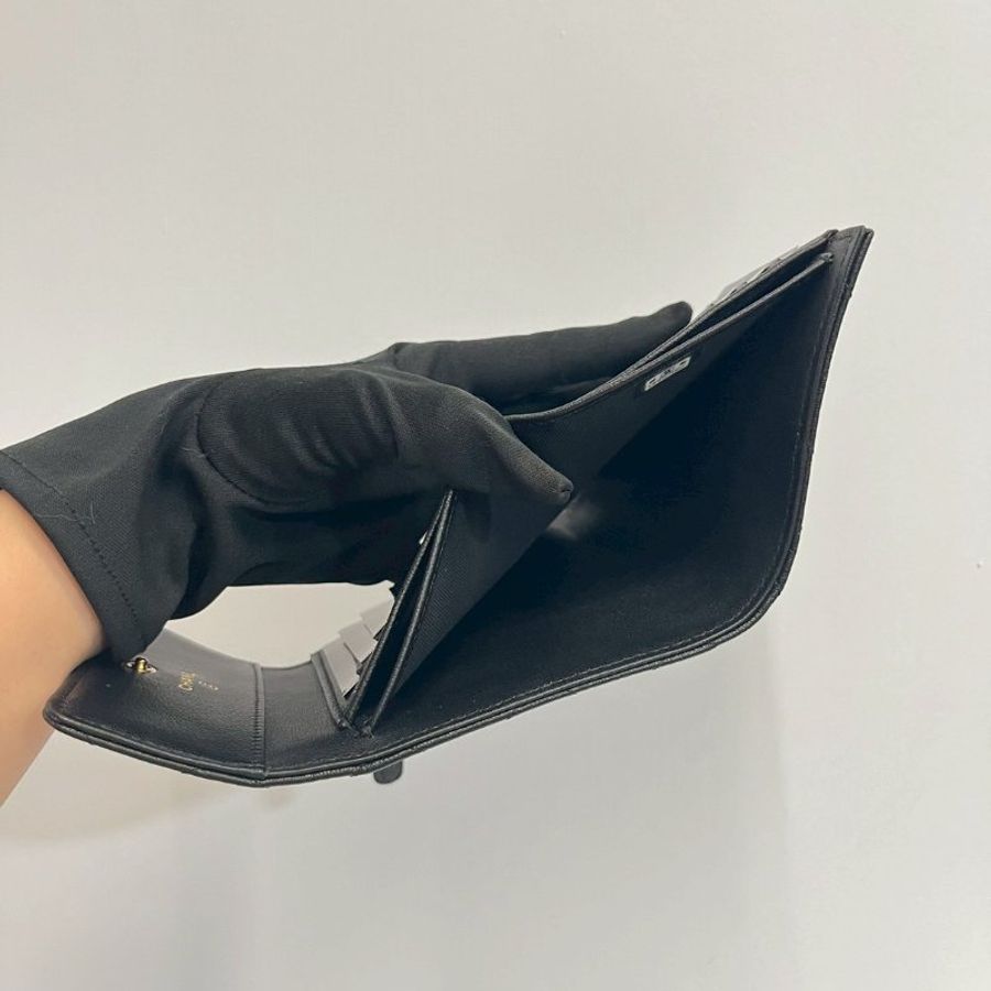 Chanel 三摺黑金短夾 荔枝皮-15