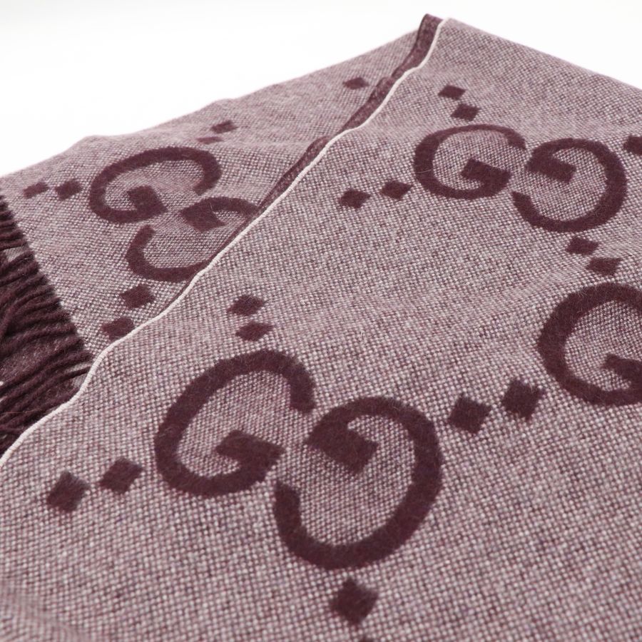 Gucci 深紫 山羊絨 拚色圍巾200cm-1