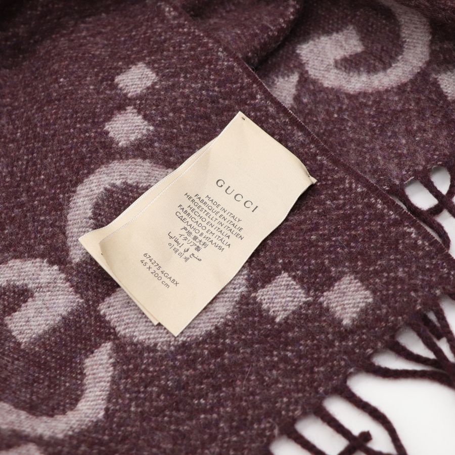 Gucci 深紫 山羊絨 拚色圍巾200cm-4