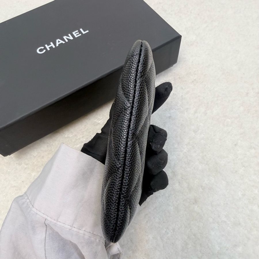 Chanel黑色荔枝皮淡金釦四層卡零錢袋-4