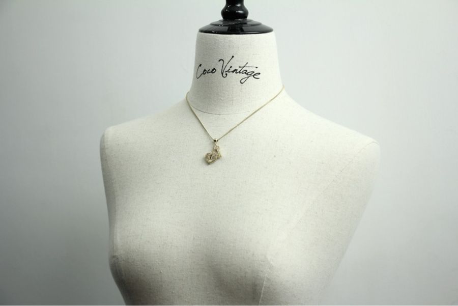Chanel Vintage 02P 水鑽粉紅鑽愛心鎖匙金屬頸鏈-7