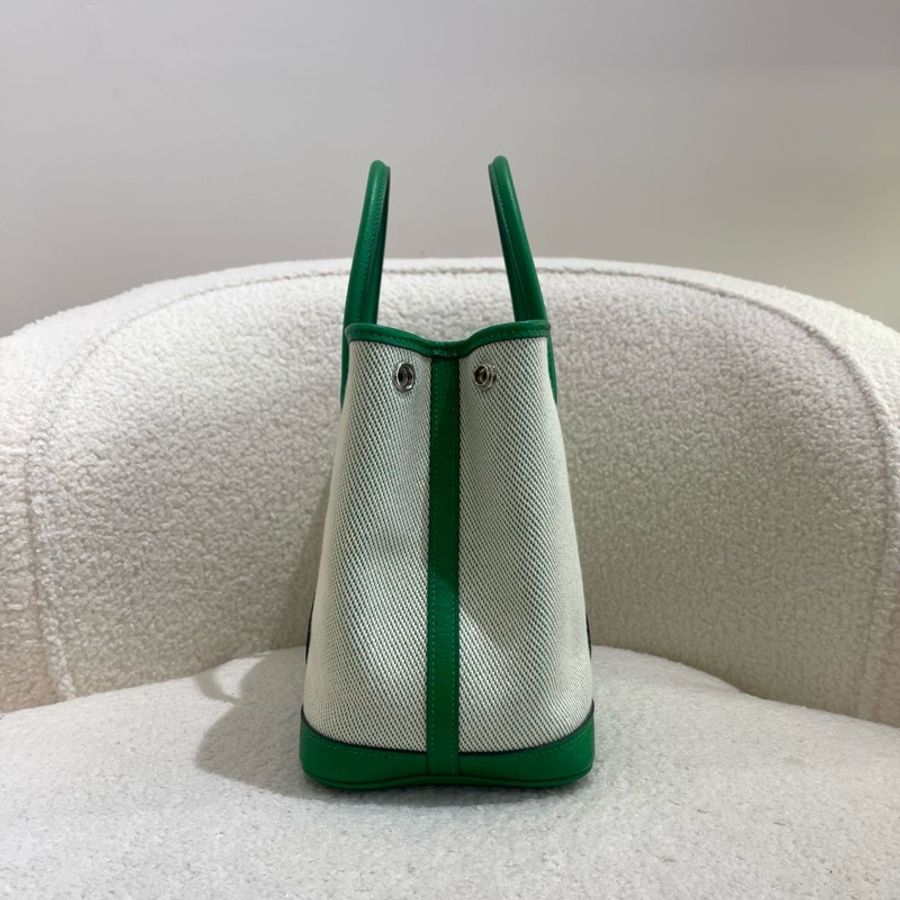 愛馬仕 Hermes Garden party30 竹子綠拼帆布 花園30手提包 銀扣-2