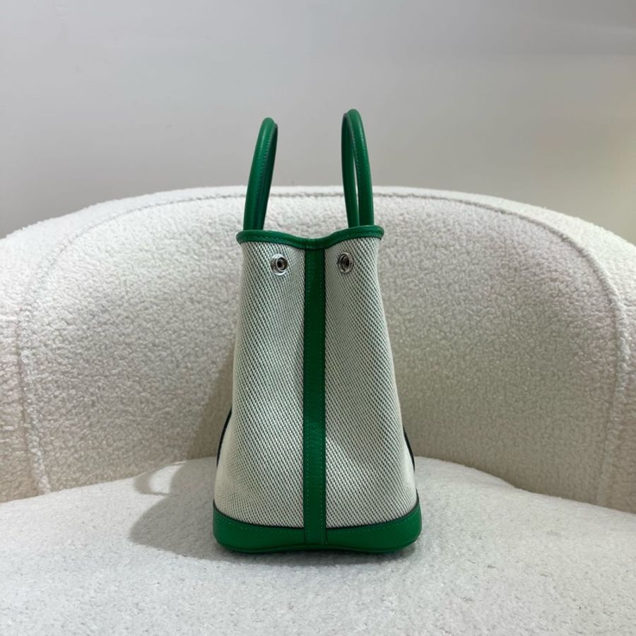 愛馬仕 Hermes Garden party30 竹子綠拼帆布 花園30手提包 銀扣-3