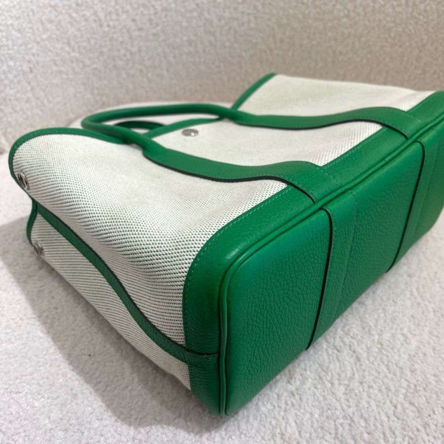 愛馬仕 Hermes Garden party30 竹子綠拼帆布 花園30手提包 銀扣-7