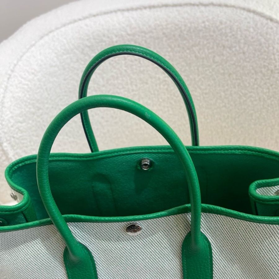 愛馬仕 Hermes Garden party30 竹子綠拼帆布 花園30手提包 銀扣-8