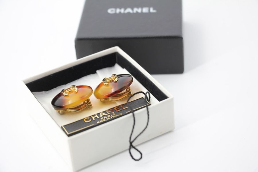 Chanel Vintage 97P 玳瑁圓形啡色耳環-2