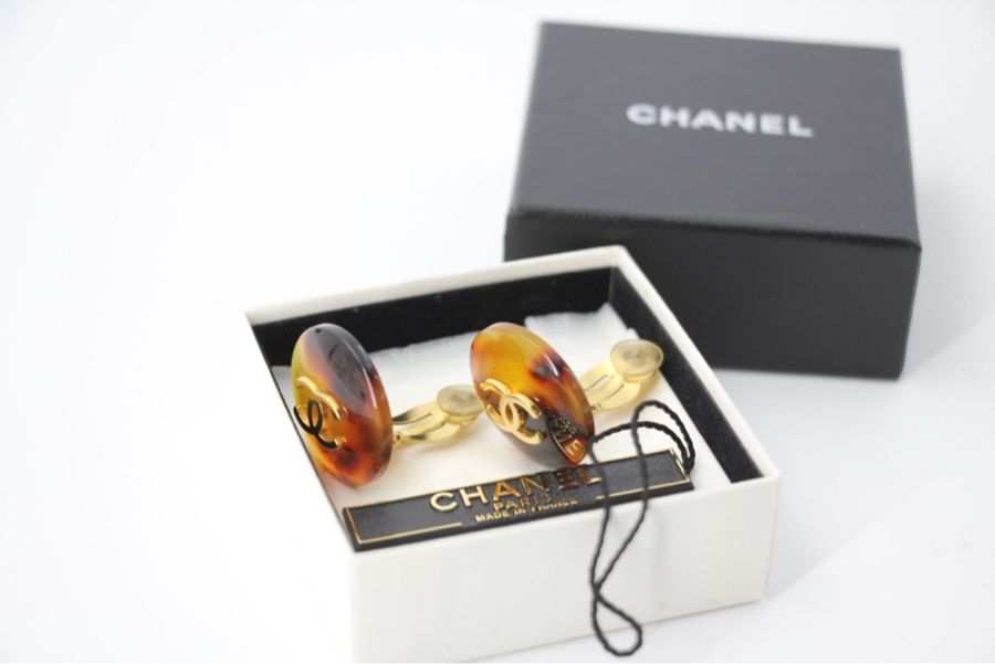 Chanel Vintage 97P 玳瑁圓形啡色耳環-3