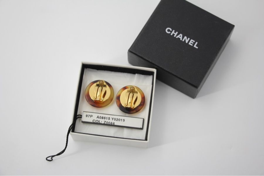 Chanel Vintage 97P 玳瑁圓形啡色耳環-4