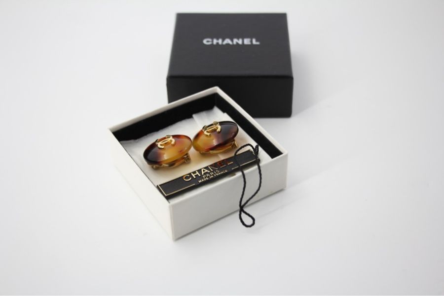 Chanel Vintage 97P 玳瑁圓形啡色耳環-5