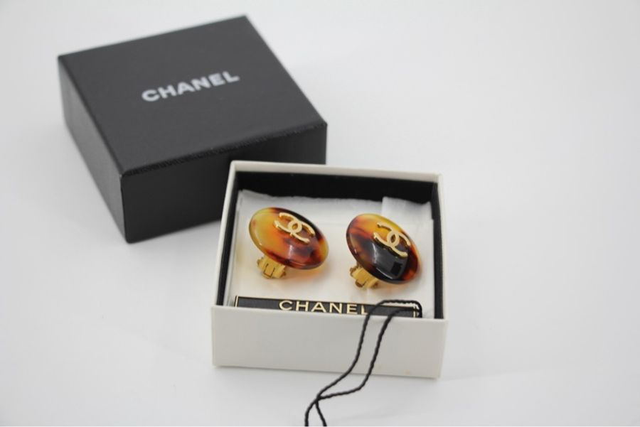 Chanel Vintage 97P 玳瑁圓形啡色耳環-6