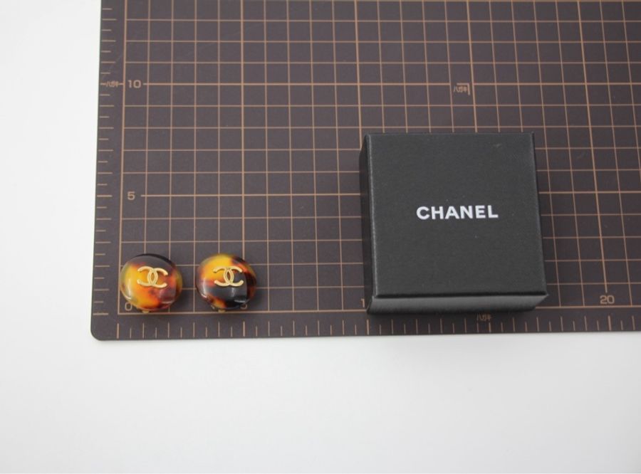 Chanel Vintage 97P 玳瑁圓形啡色耳環-9