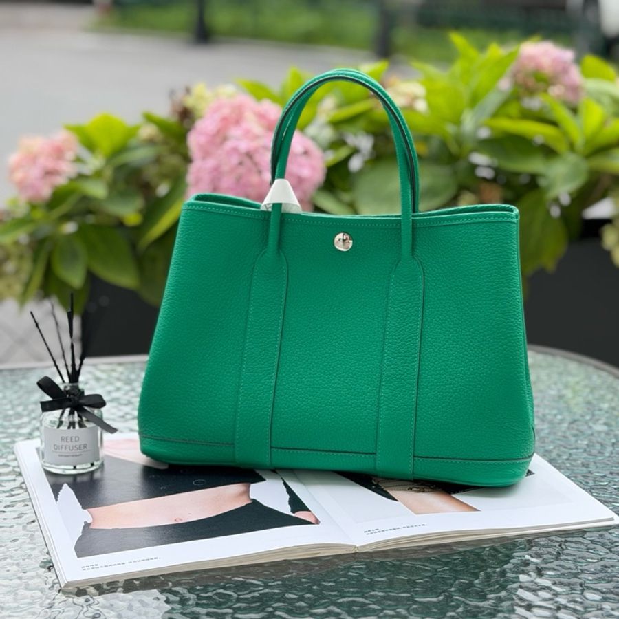 愛馬仕/Hermes Garden party 30 花園30 手提包 竹子綠銀扣 Negonda皮-1