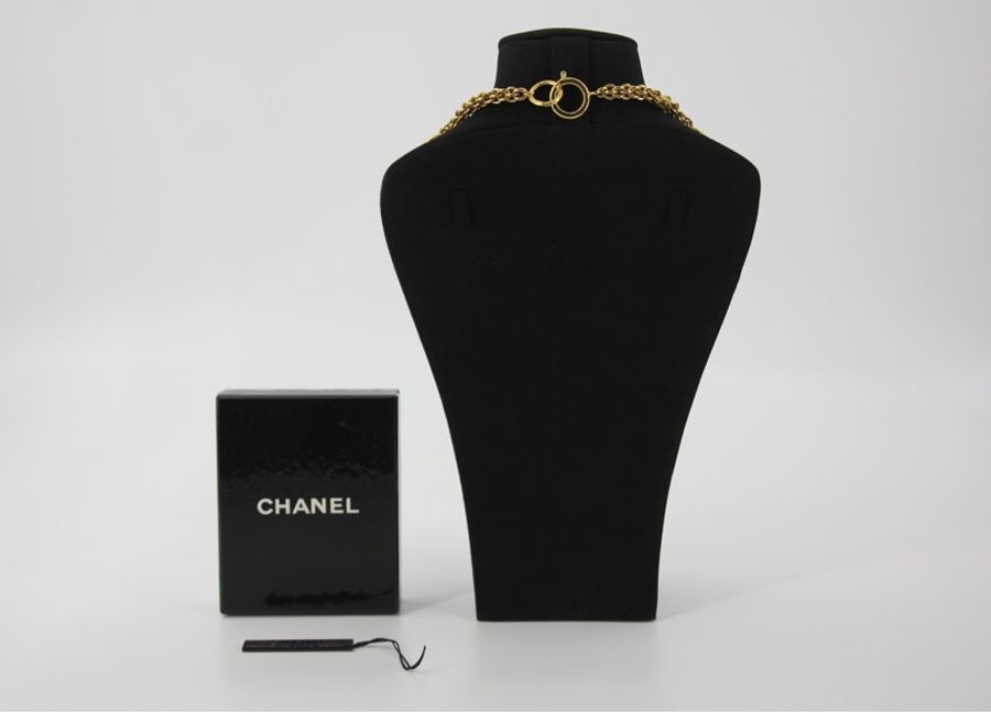 Chanel Vintage 71-80 琉璃紅綠菱形橢圓形鍍金頸鏈-3