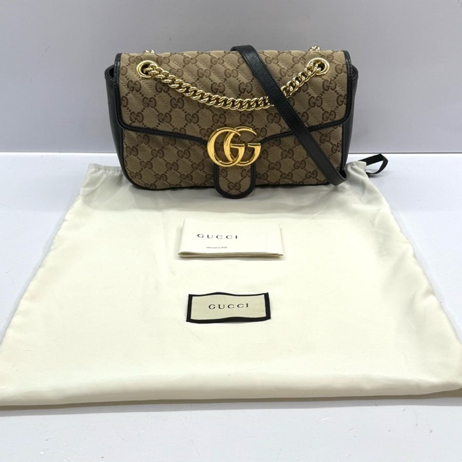 GUCCI 古馳 棕色GG帆布鏈條肩背包 斜背包 443497-2