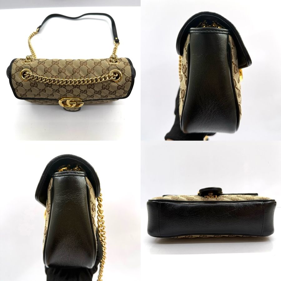 GUCCI 古馳 棕色GG帆布鏈條肩背包 斜背包 443497-3