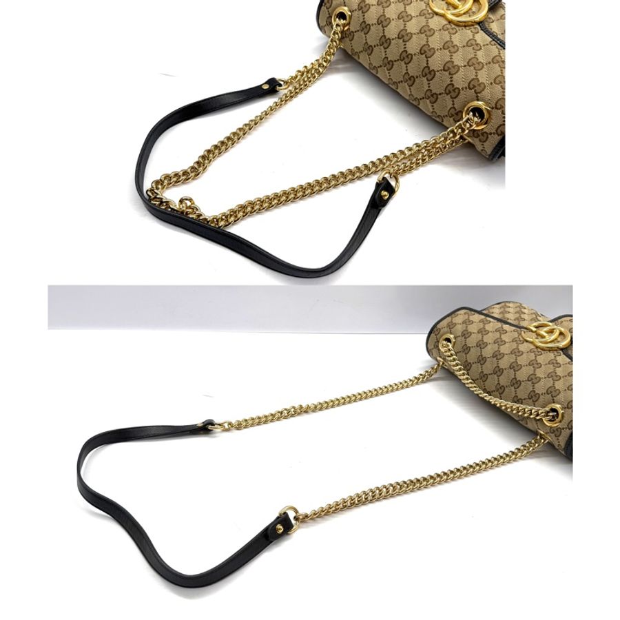 GUCCI 古馳 棕色GG帆布鏈條肩背包 斜背包 443497-5