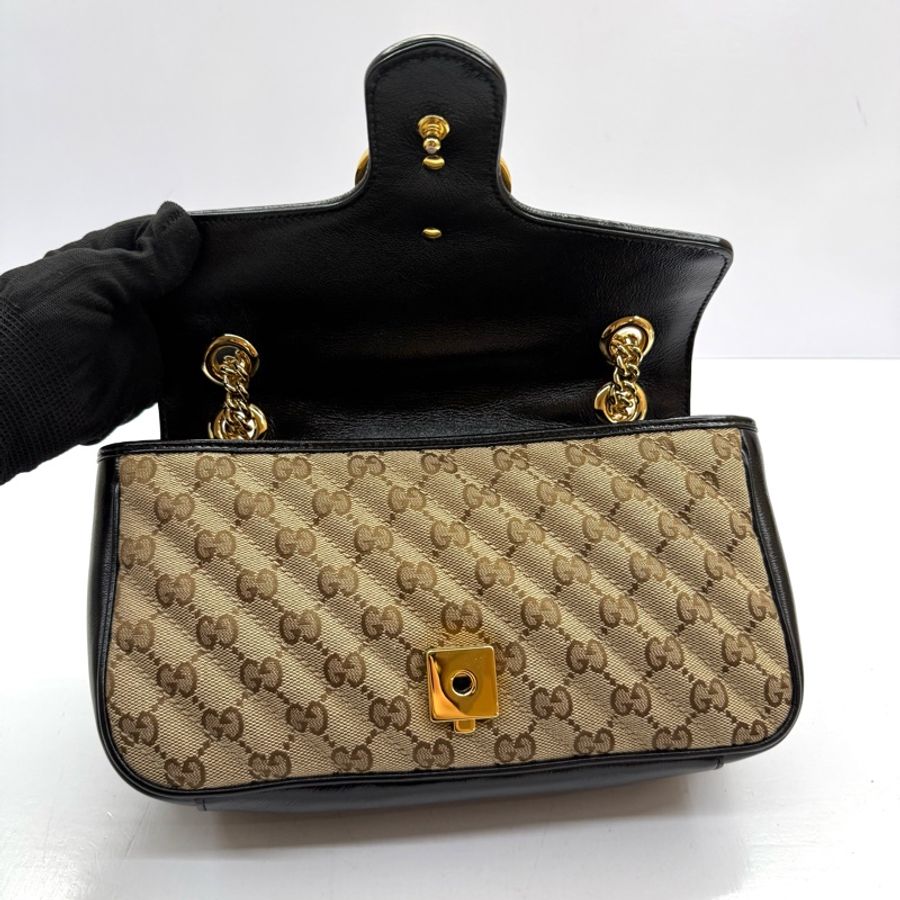 GUCCI 古馳 棕色GG帆布鏈條肩背包 斜背包 443497-6
