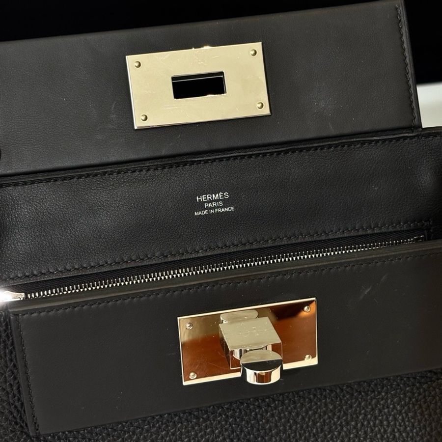 愛馬仕/Hermes 黑銀mini 2424 手提包斜挎包 togo皮-9