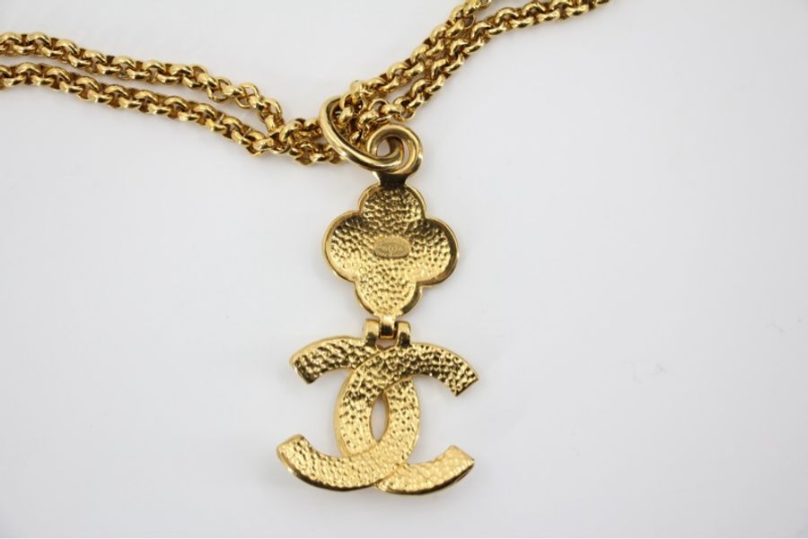 Chanel Vintage 95A 鍍金素金花花長頸鏈-6