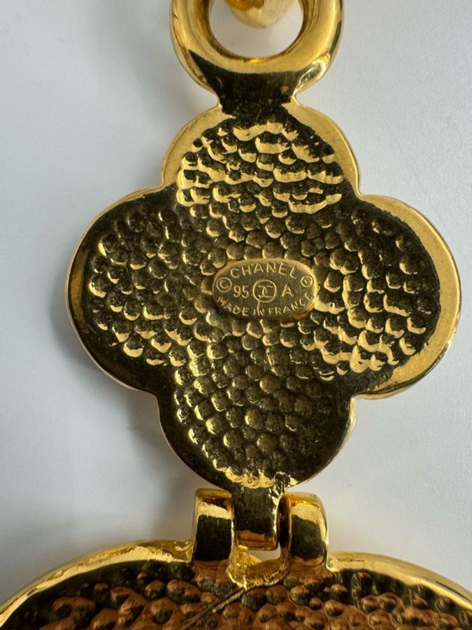 Chanel Vintage 95A 鍍金素金花花長頸鏈-8