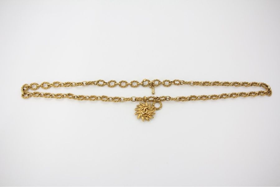 Chanel Vintage 94A 鍍金吊墜太陽CC粗鏈鏈條長頸鏈-1