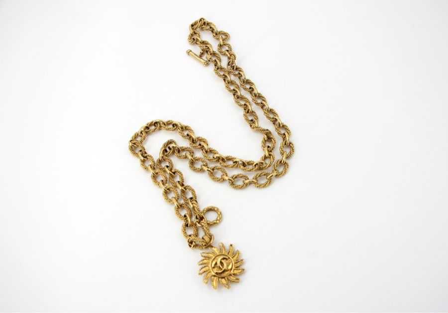 Chanel Vintage 94A 鍍金吊墜太陽CC粗鏈鏈條長頸鏈-5