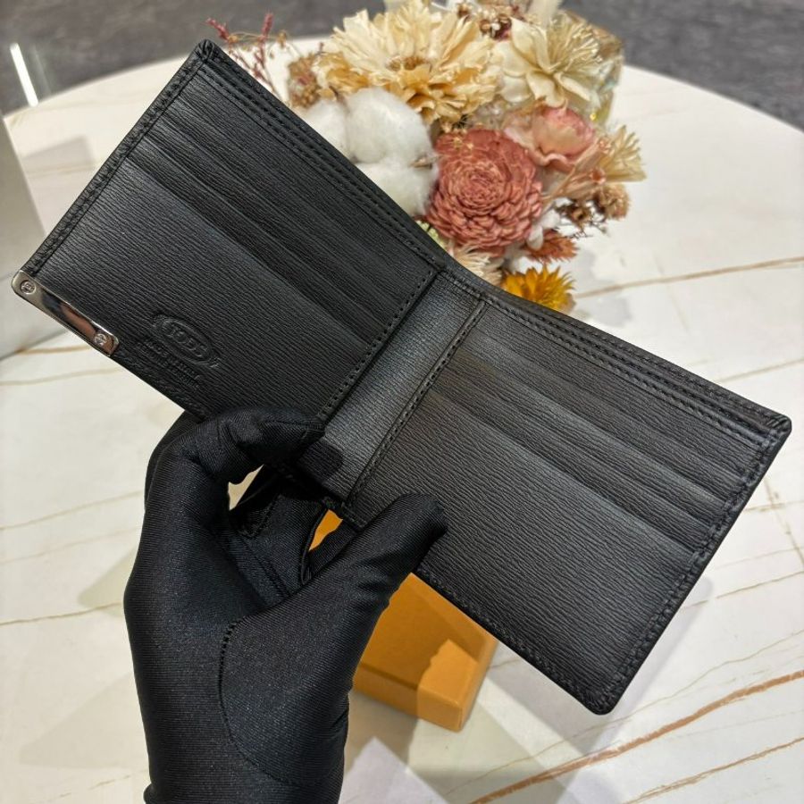 *SHIHNA名牌精品*TOD'S金屬LOGO波紋小牛皮對開八卡短夾-3