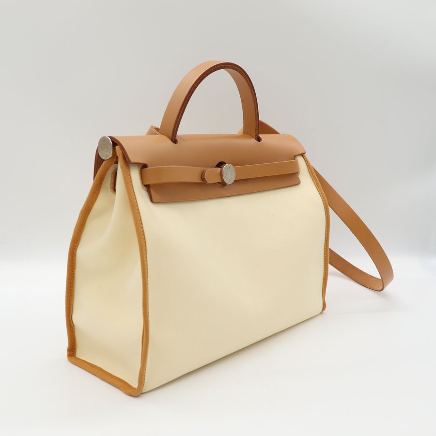 Hermes Herbag Zip 31 鵝黃/棕 拚色 銀扣外縫包邊 D刻-2