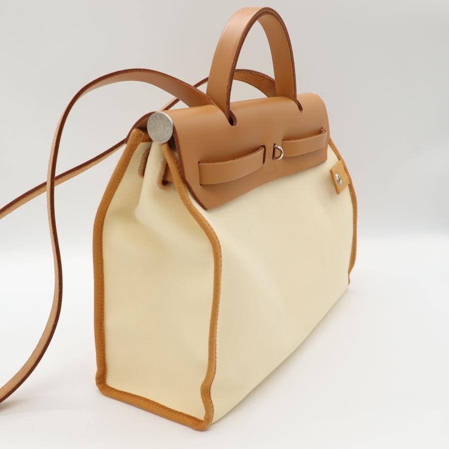 Hermes Herbag Zip 31 鵝黃/棕 拚色 銀扣外縫包邊 D刻-5